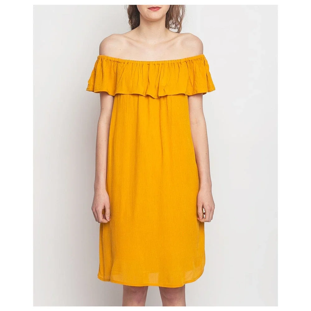 Ichi Marrakech Off-The-Shoulder Ruffle‎ Dress in Yellow, Size XS - Picture 4 of 14